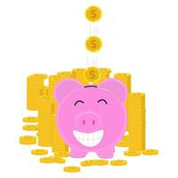 Piggy bank and falling gold coins The concept of saving or saving money or opening bank accounts.Vector vector