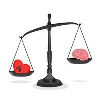 The brain and the heart on the imbalance scales. The concept uses feelings rather than reason vector