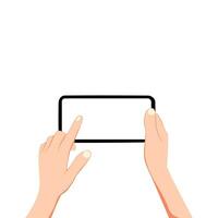 manos y teléfonos inteligentes horizontalmente el toque pantalla es blanco utilizando un teléfono inteligente vector