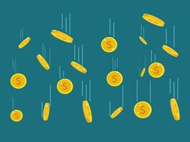 vector Many gold coins vector image, release gold coins isolated on a green background