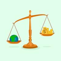 Money and the world on unbalanced scales The concept of resources in the world is worth more than money vector