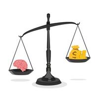 The brain and money on an unbalanced scales. The brain concept is worth more than money eps vector