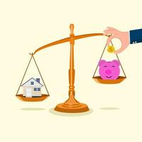 Piggy bank and the house on the scales Money saving ideas for homes vector