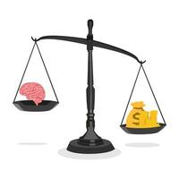 The brain and money on the scales that are not balanced.The concept of money is much more brain eps vector