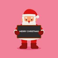 Vector illustration of Santa Claus with a greeting message Merry Christmas on a board. Christmas design concept