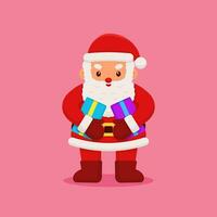 Vector illustration of Santa Claus holding gifts. Christmas design concept