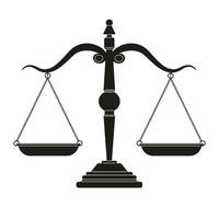 Judge scale silhouette image, trading weight and law court symbol vector illustration. Black truth balancing elements on white background.