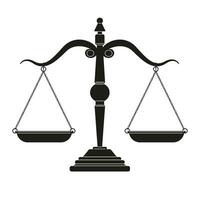 Judge scale silhouette image, trading weight and law court symbol vector illustration. Black truth balancing elements on white background.