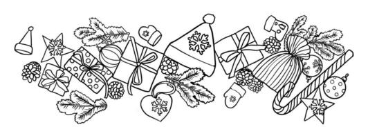 Black and white set of snowflakes, new year things, line - art, line art colouring page, vector. vector