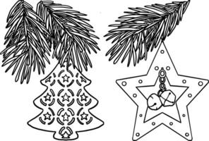 Black and white set of snowflakes, new year things, line - art, line art colouring page, vector. vector