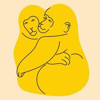 Two monkeys hugging. Vector illustration in flat cartoon style