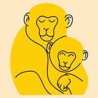 dos monos abrazando vector ilustración en plano dibujos animados estilo
