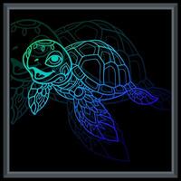 Gradient colorful Cute sea turtle mandala arts. vector