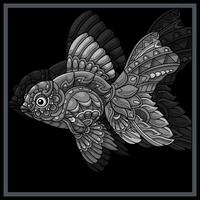 monocromo dorado pescado mandala letras. vector