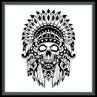 skull indian tribal tattoo mandala arts. vector