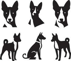 silueta sólido vector icono conjunto de perro, razas, canino, perro, sabueso, cachorro, chucho, mascota, perrito