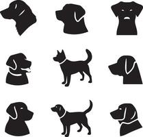 silueta sólido vector icono conjunto de perro, razas, canino, perro, sabueso, cachorro, chucho, mascota, perrito