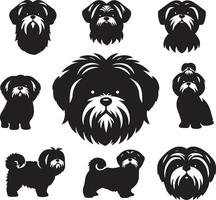 silueta sólido vector icono conjunto de perro, razas, canino, perro, sabueso, cachorro, chucho, mascota, perrito