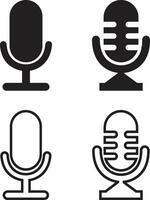 Mic icon in flat, line style set isolated on transparent background Podcast mike, journalist microphone, conference, windscreen, retro radio pictogram for music store vector foe apps and website