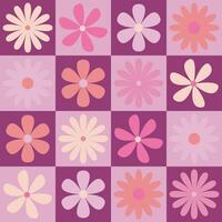 Seamless y2k pattern with flower. Retro checkered background. Vector illustration