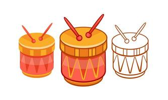 Set of vector musical drums of different colors in cartoon style.