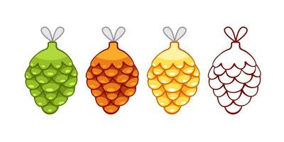 Set of vector Christmas tree decorations fir cones of different colors.