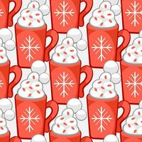 Vector pattern with hot chocolate and cream in Christmas style, cartoon style.