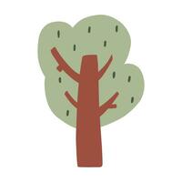 Cute hand drawn tree, cartoon flat vector illustration isolated on white background. Forest and nature element. Childish simple drawing.