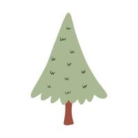 Hand drawn fir tree, cartoon flat vector illustration isolated on white background. Cute and childish forest element. Christmas tree drawing.