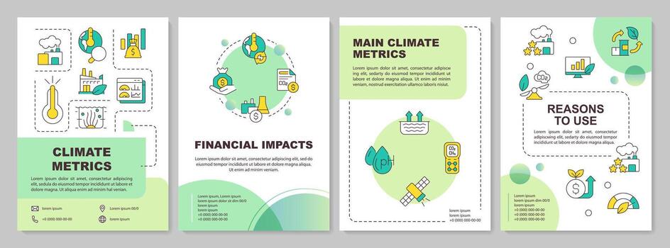 Gradient climate metrics brochure template, leaflet design with thin linear icons, 4 vector layouts.