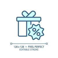 2D pixel perfect editable blue gift hamper icon, isolated monochromatic vector, thin line illustration representing discounts. vector