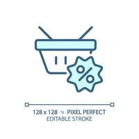 2D pixel perfect editable blue electronics discount icon, isolated monochromatic vector, thin line illustration representing discounts. vector