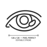 2D pixel perfect editable black teardrop icon, isolated simple vector, thin line illustration representing eye care. vector