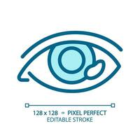 2D pixel perfect editable blue teardrop icon, isolated monochromatic vector, thin line illustration representing eye care. vector