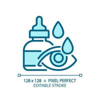 2D pixel perfect editable blue eye drop icon, isolated monochromatic vector, thin line illustration representing eye care. vector