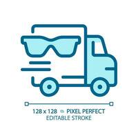 2D pixel perfect editable blue eyeglasses logistics icon, isolated monochromatic vector, thin line illustration representing eye care. vector