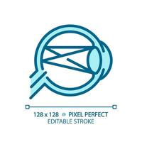 2D pixel perfect editable blue astigmatism icon, isolated monochromatic vector, thin line illustration representing eye care. vector