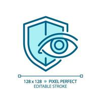 2D pixel perfect editable blue eye protection icon, isolated monochromatic vector, thin line illustration representing eye care. vector