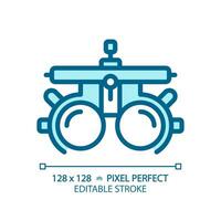 2D pixel perfect editable blue trial frame icon, isolated monochromatic vector, thin line illustration representing eye care. vector