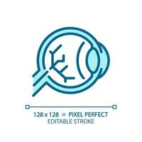 2D pixel perfect editable blue eyestrain icon, isolated monochromatic vector, thin line illustration representing eye care. vector