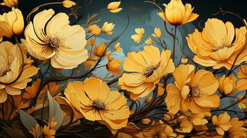 AI generated yellow floral lineart background photo