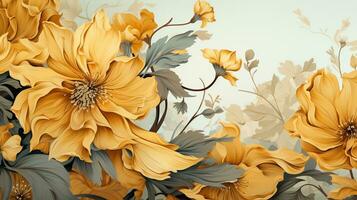 AI generated yellow floral lineart background photo