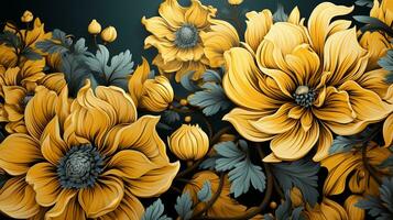 AI generated yellow floral lineart background photo