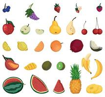 frutas garabatos colocar. colección de bayas, tropical frutas, verano cosecha. de colores vector ilustración en dibujos animados estilo. moderno clipart aislado en blanco.