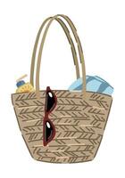 Beach bag cartoon clipart. Summer leisure vacation accessory doodle isolated on white. Vector illustration in modern style.