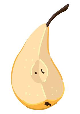 Slice of pear fruit clipart. Ripe tree fruit doodle isolated on white. Colored vector illustration in cartoon style.
