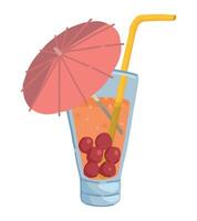 Umbrella cocktail clipart. Doodle of fresh summer beverage isolated on white. Colored vector illustration in cartoon style.