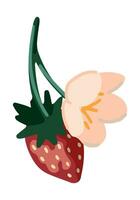 Wild strawberry clipart. Summer berries harvest doodle isolated on white. Colored vector illustration in cartoon style.