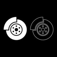 Car brake disk part gear system set icon white color vector illustration image solid fill outline contour line thin flat style