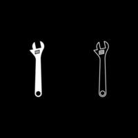 Monkey wrench adjustable spanner divorce key set icon white color vector illustration image solid fill outline contour line thin flat style